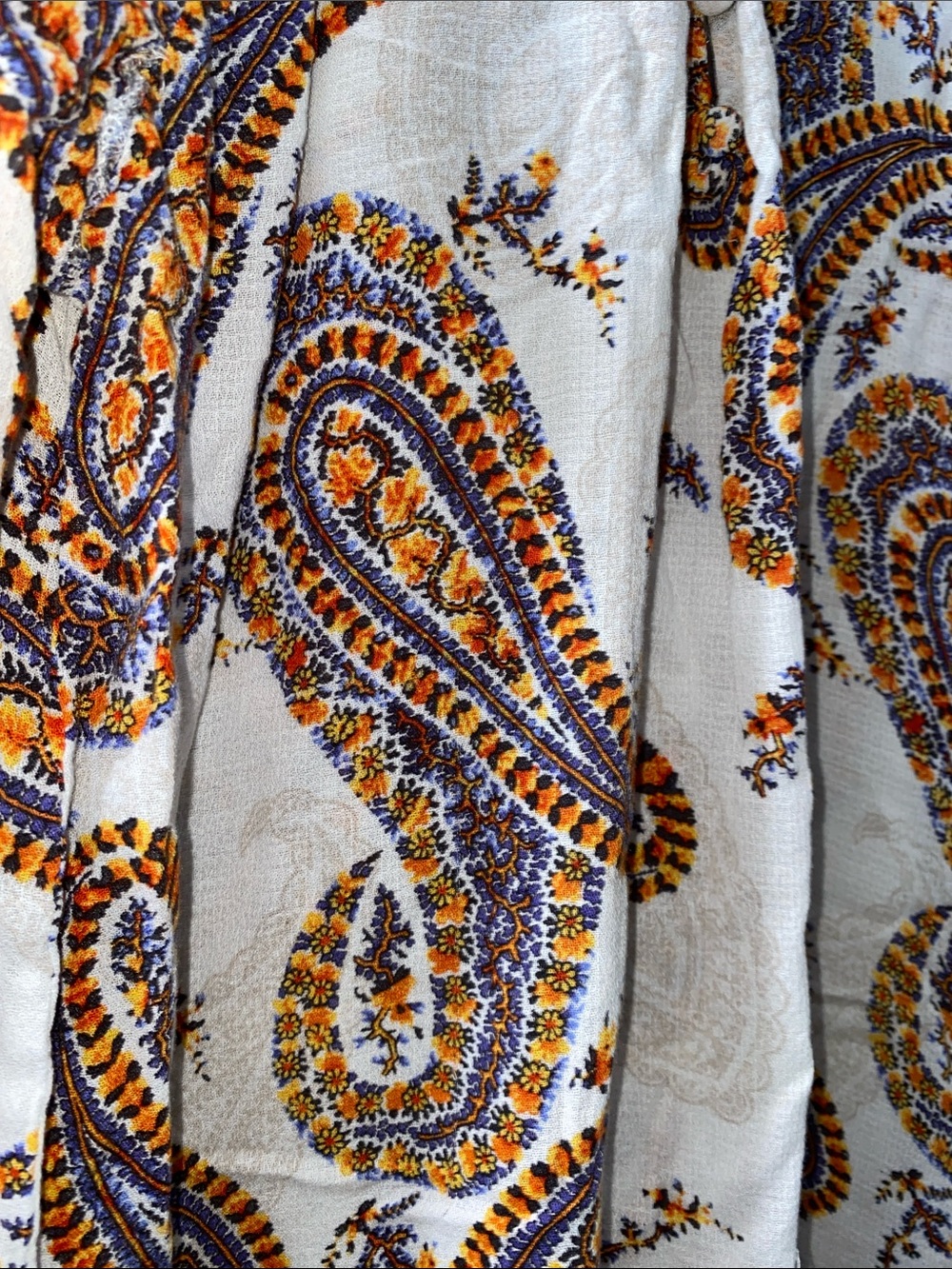Lucky Brand White and Orange Paisley Print Long Sleeve Boho Blouse Medium - Picture 6 of 12